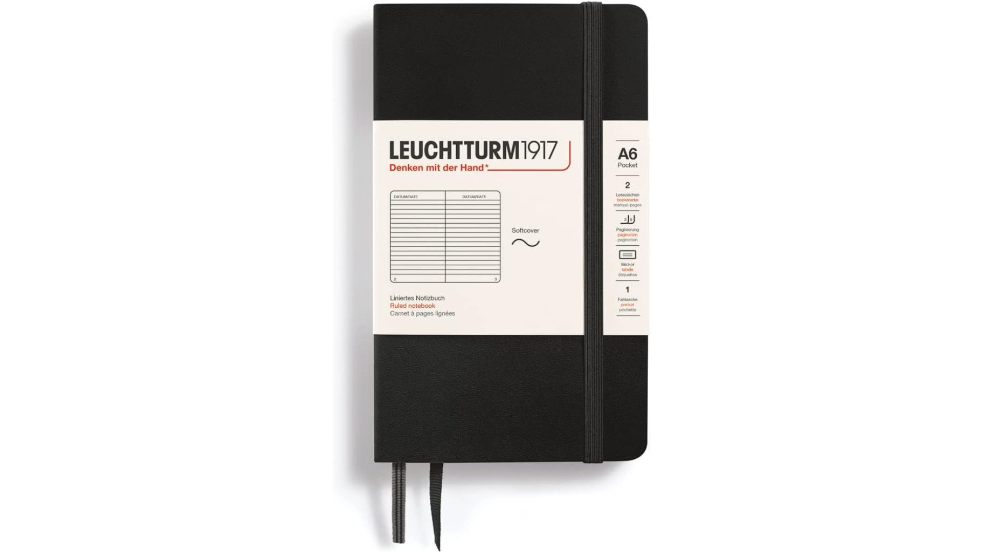 Leuchtturm1917 Notatnik Pocket A6 80 g, Czarny, linia (miękka okładka)