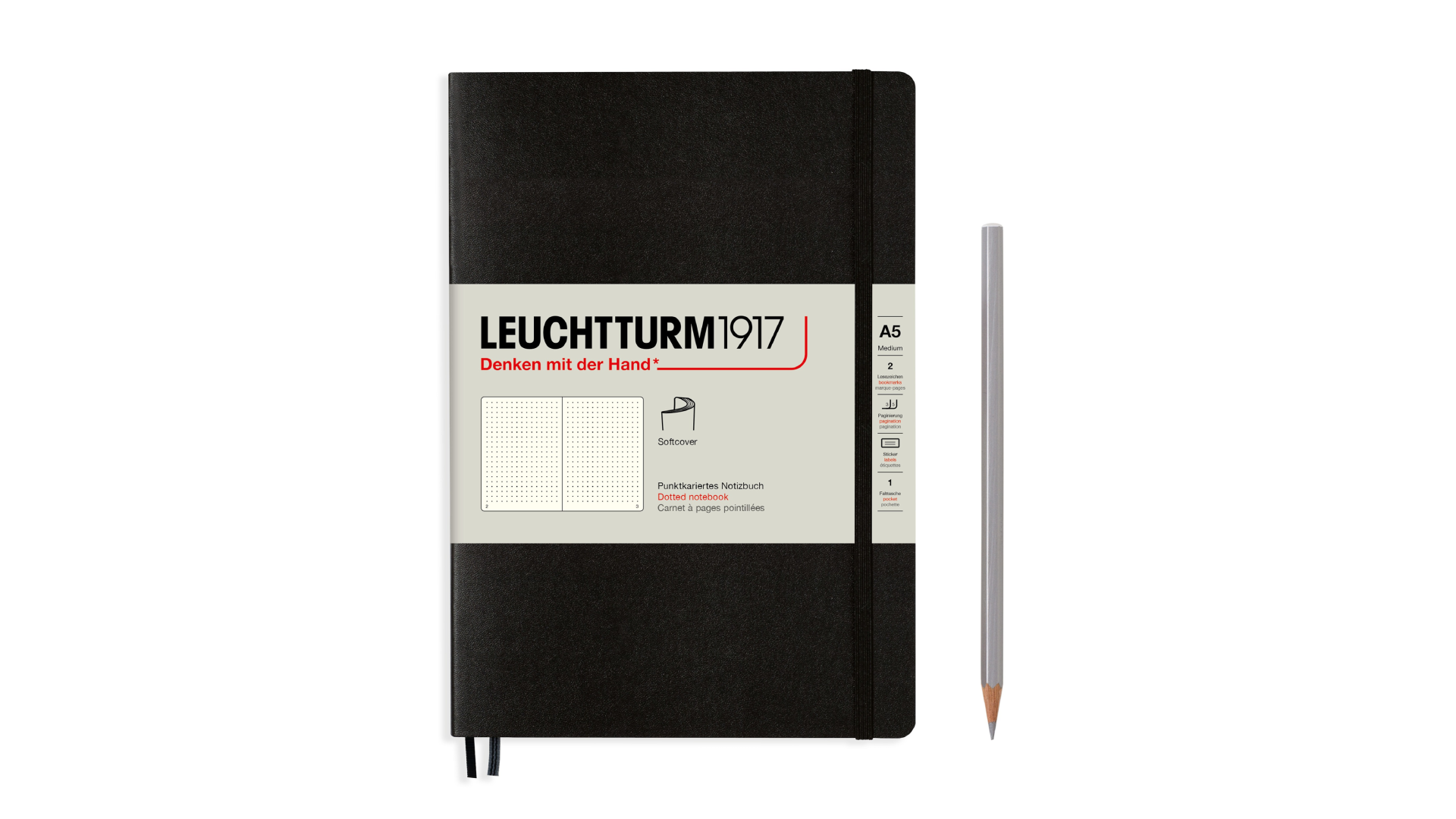 Leuchtturm1917 Notebook Medium A5 80 g, Black, dotted (soft cover)