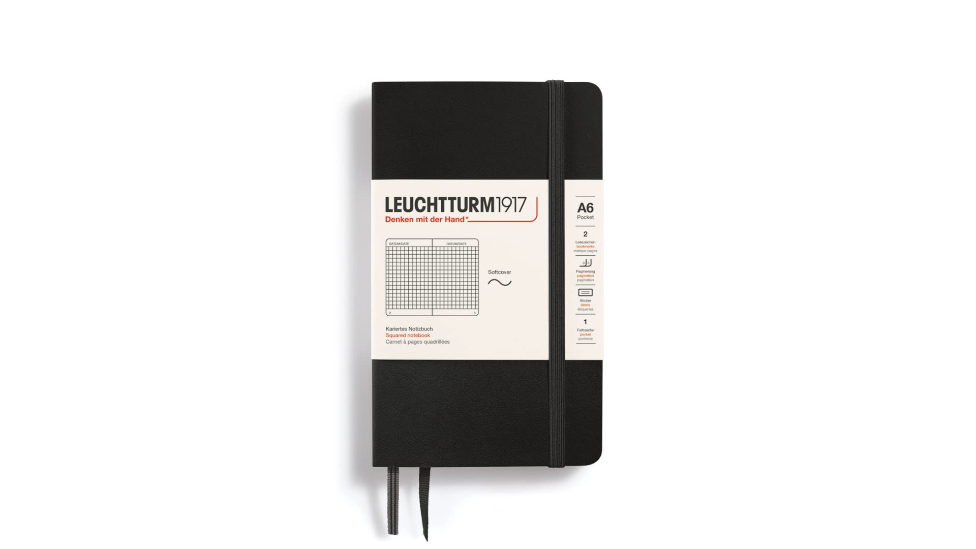 Leuchtturm1917 Notebook Pocket A6 80 g, Black, squared (soft cover)