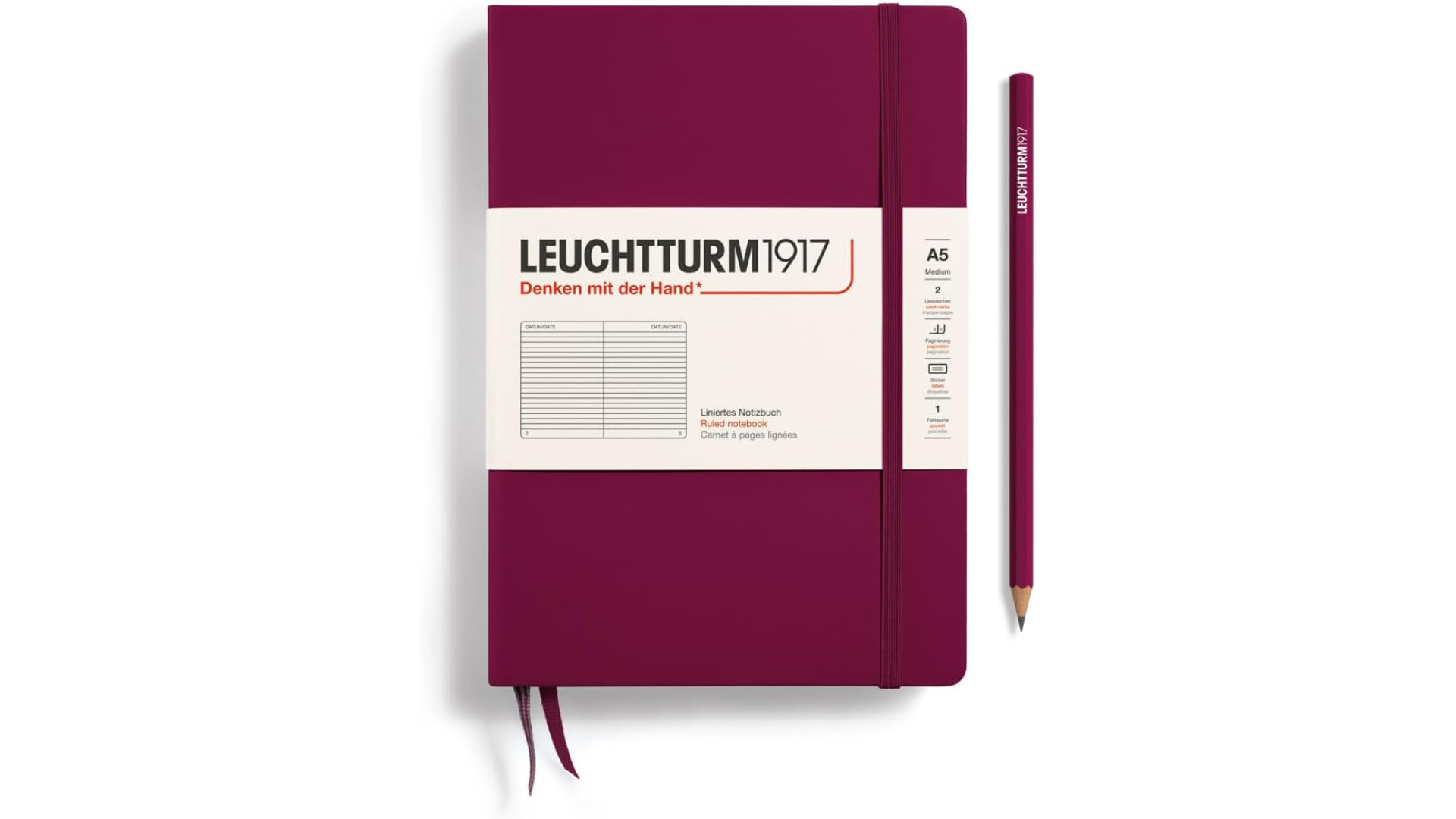 Leuchtturm1917 Notebook Medium A5 80 g, Port Red, ruled
