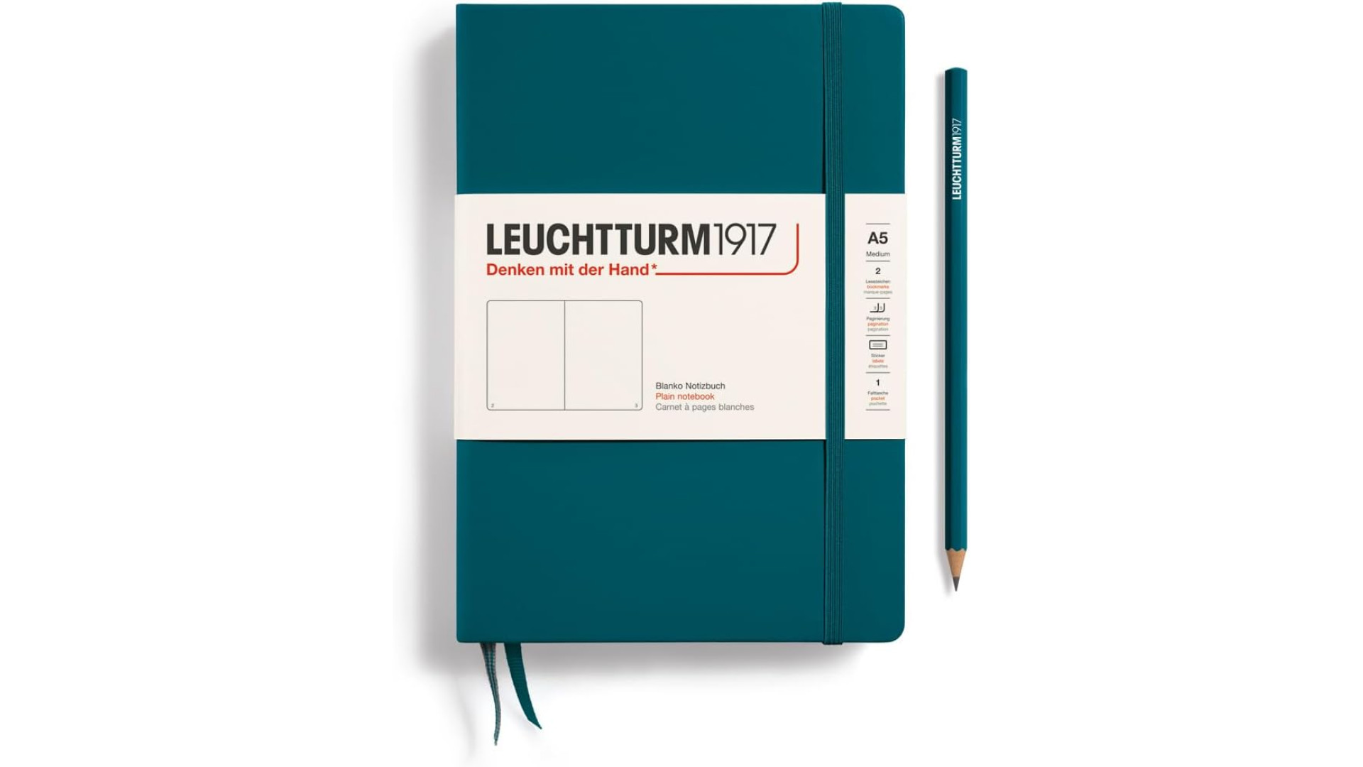 Leuchtturm1917 Notebook Medium A5 80 g, Pacific Green, plain