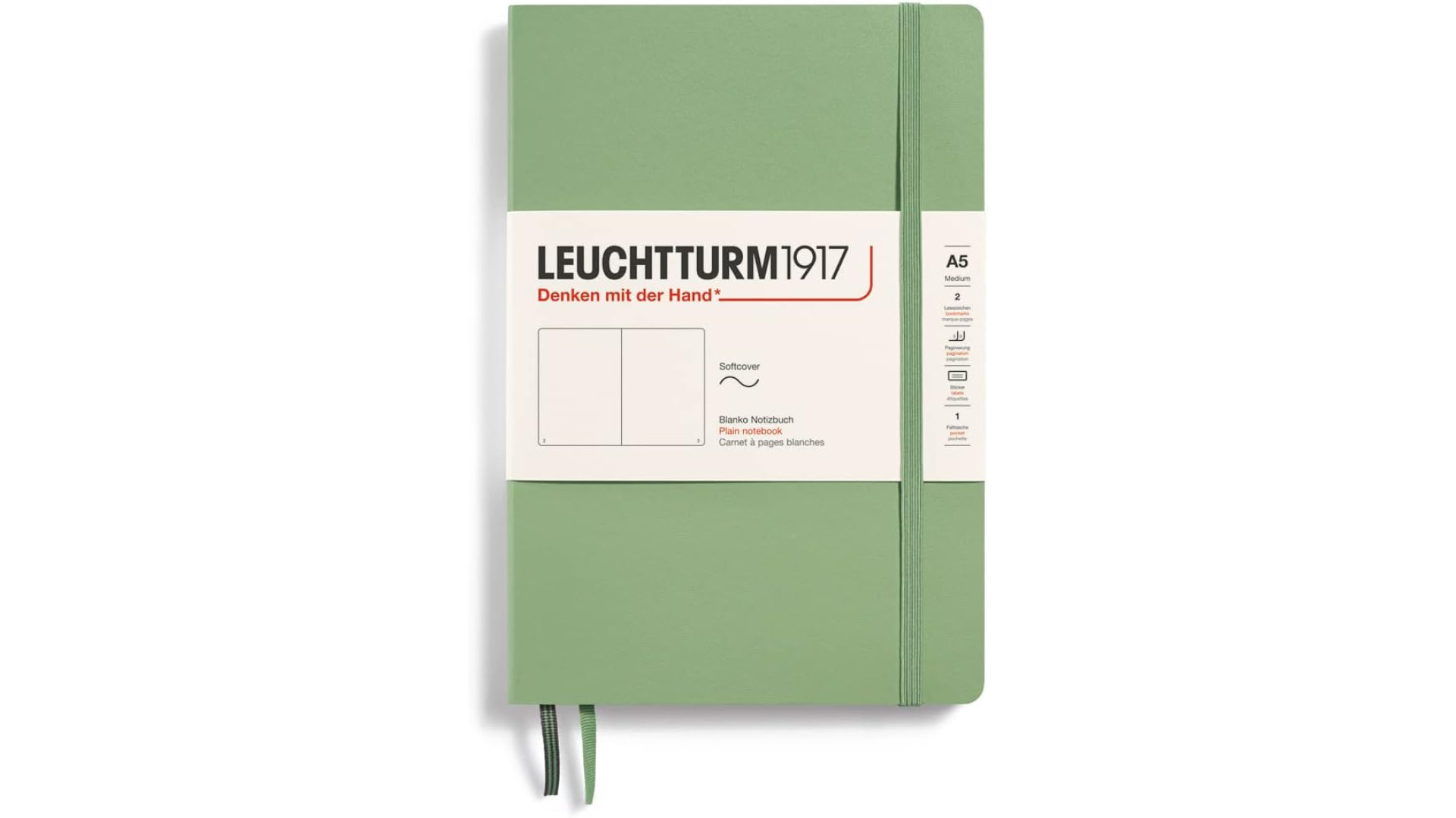Leuchtturm1917 Notebook Medium A5 80 g, Sage, plain (soft cover)