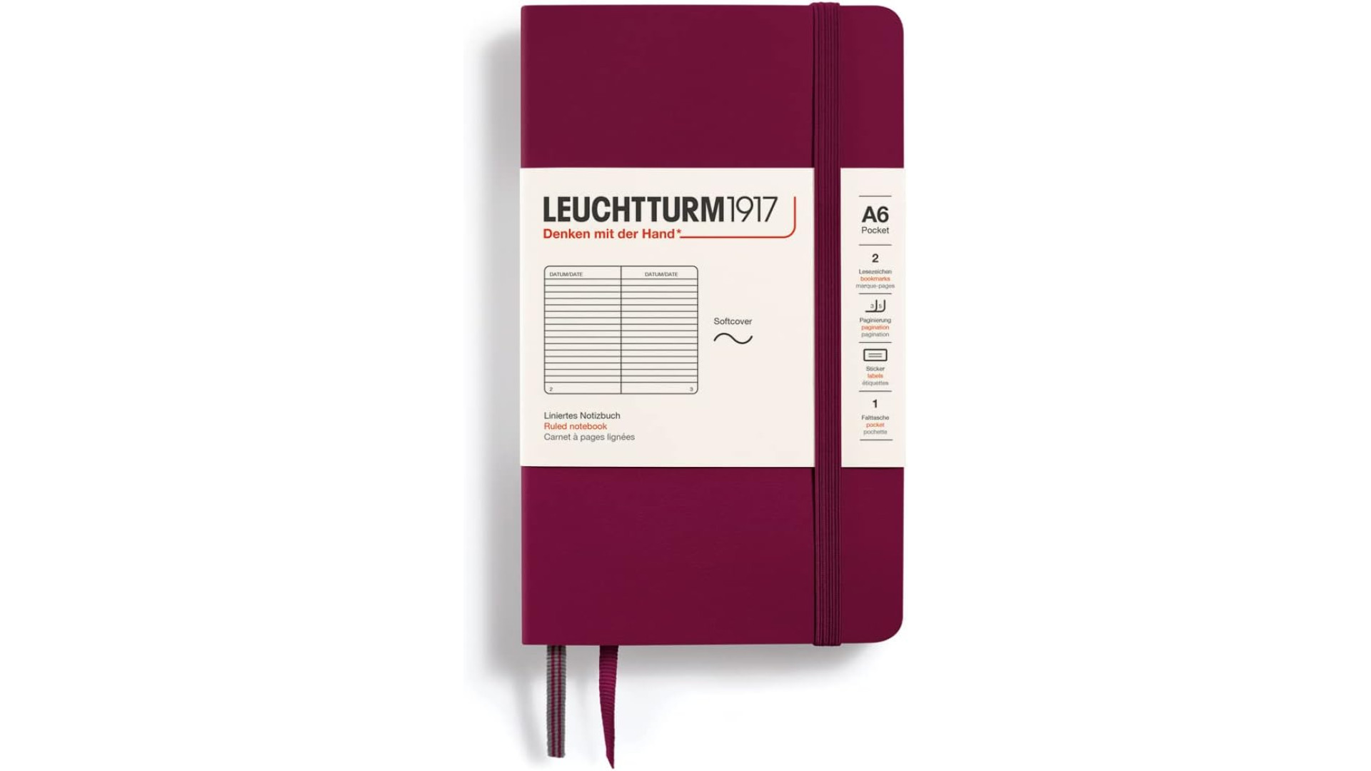 Leuchtturm1917 Notebook Pocket A6 80 g, Port Red, ruled (soft cover)
