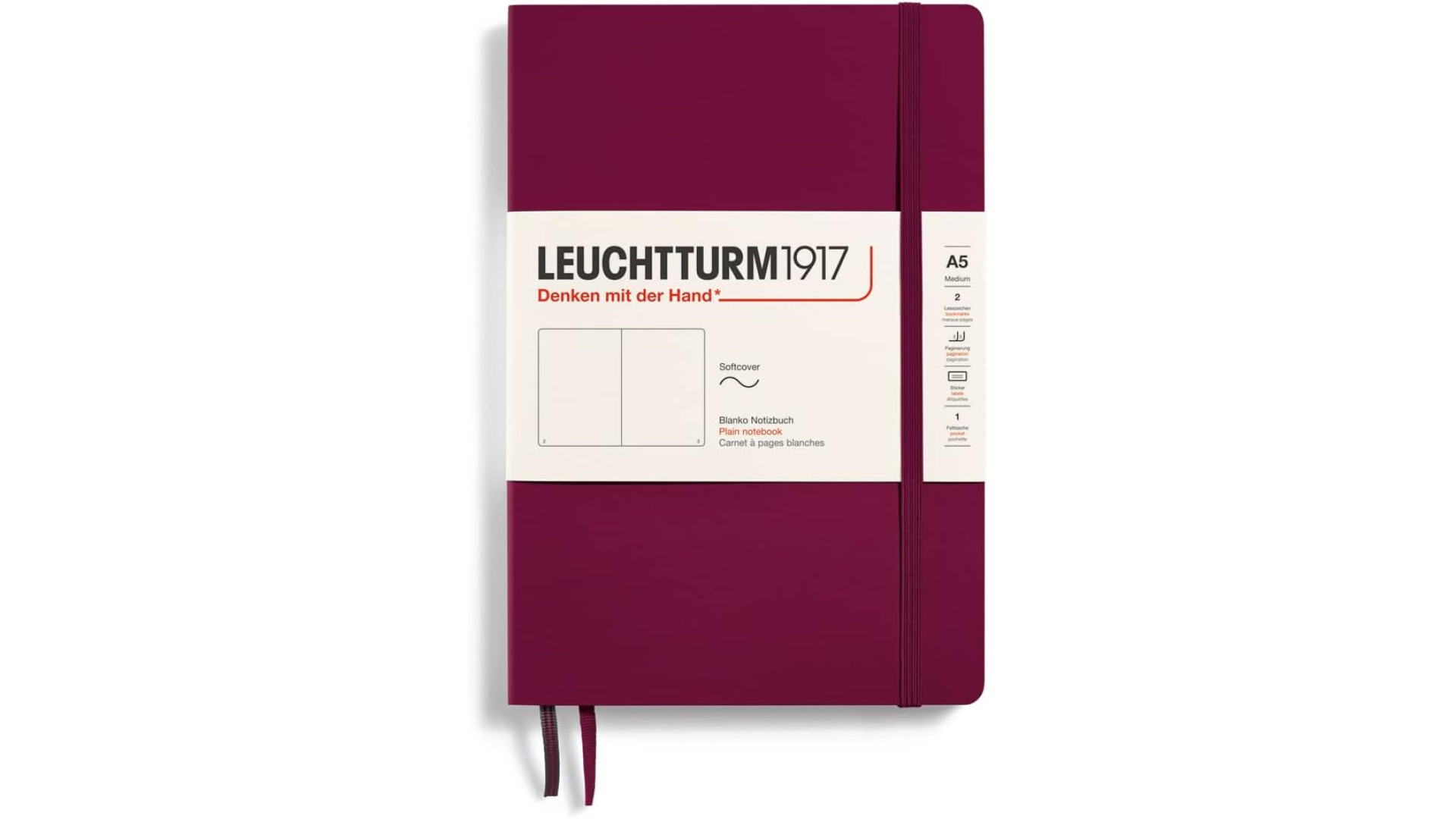 Leuchtturm1917 Notebook Medium A5 80 g, Port Red, plain (soft cover)