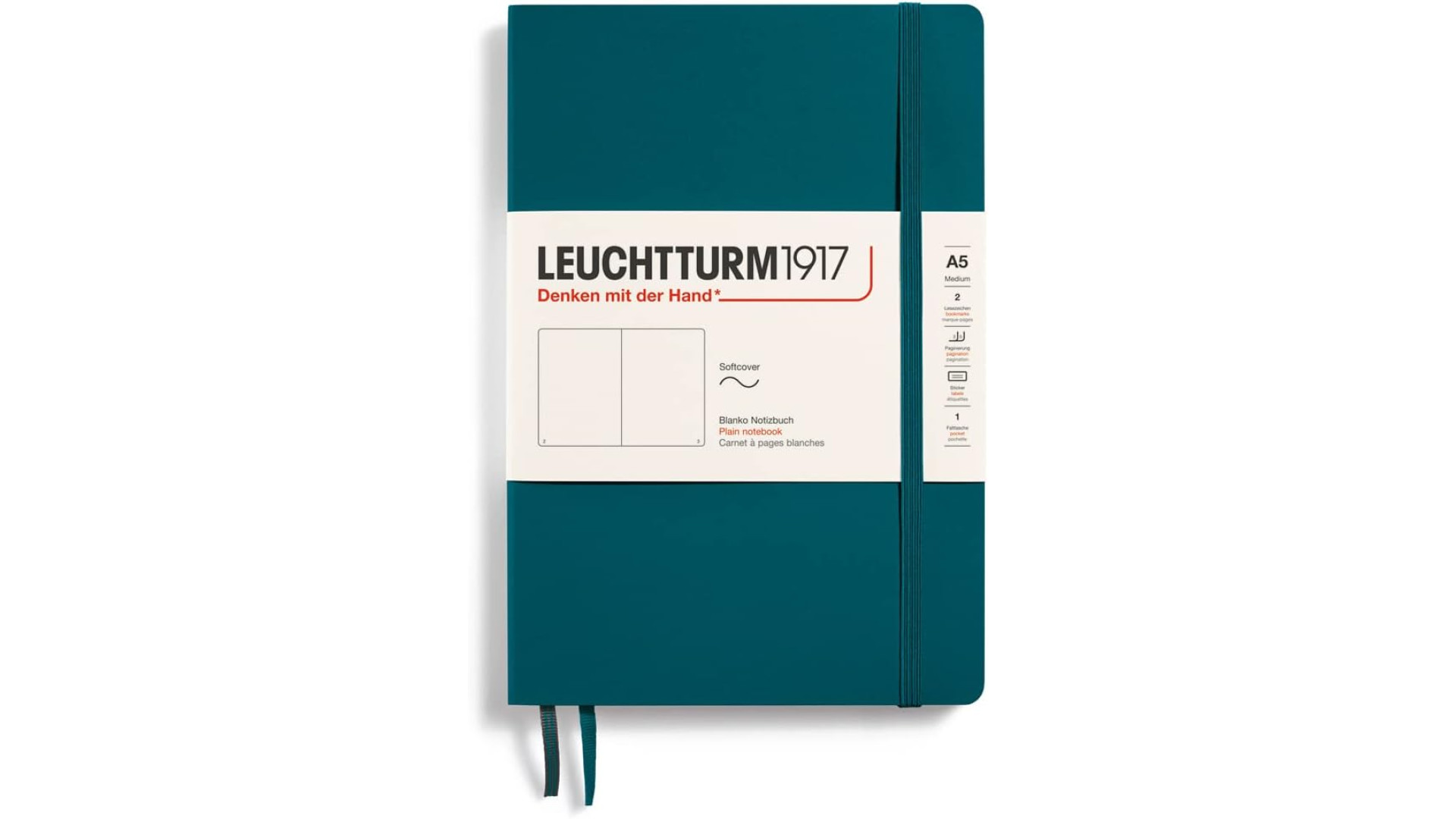 Leuchtturm1917 Notebook Medium A5 80 g, Pacific Green, plain (soft cover)