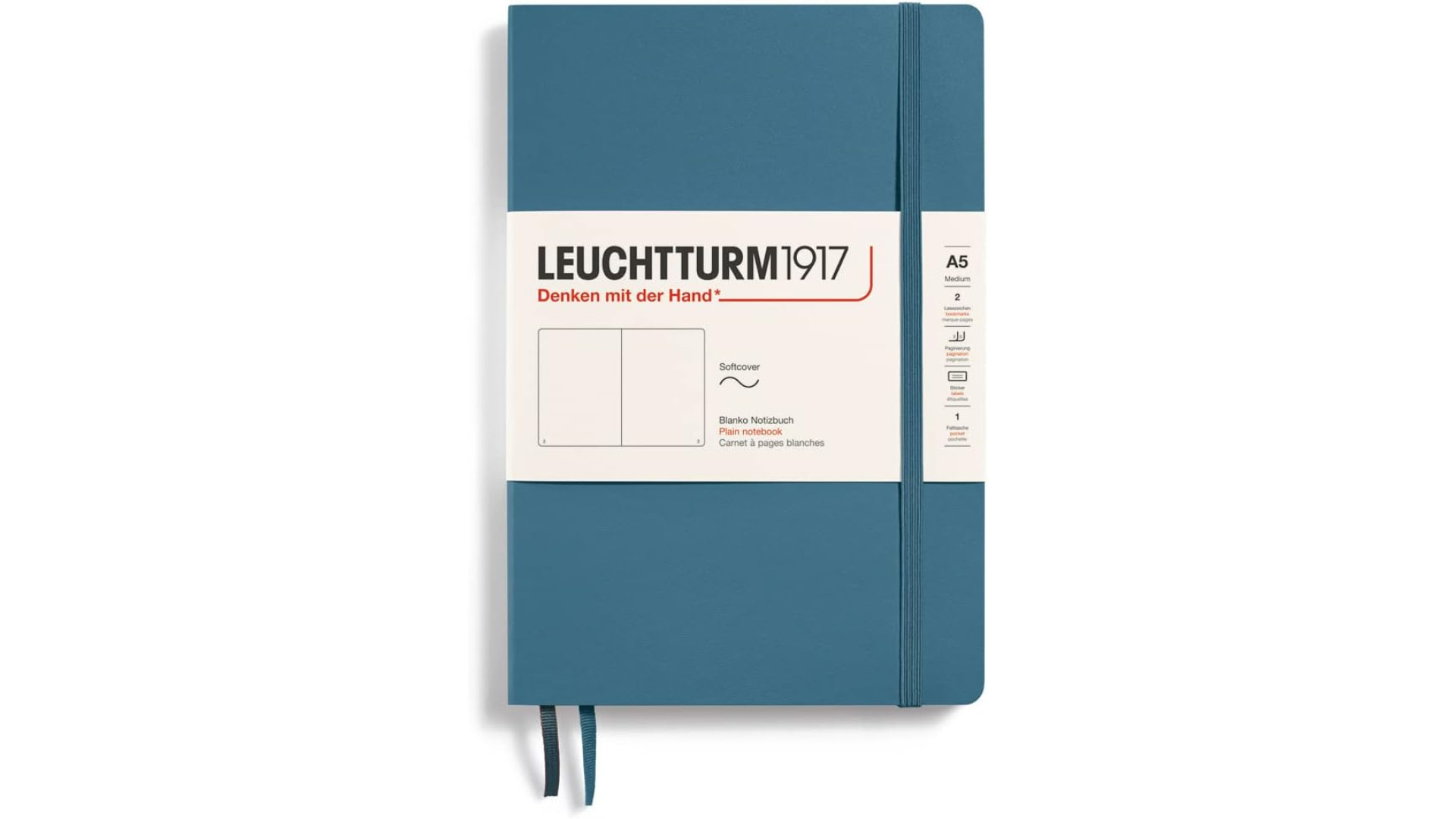Leuchtturm1917 Notebook Medium A5 80 g, Stone Blue, plain (soft cover)