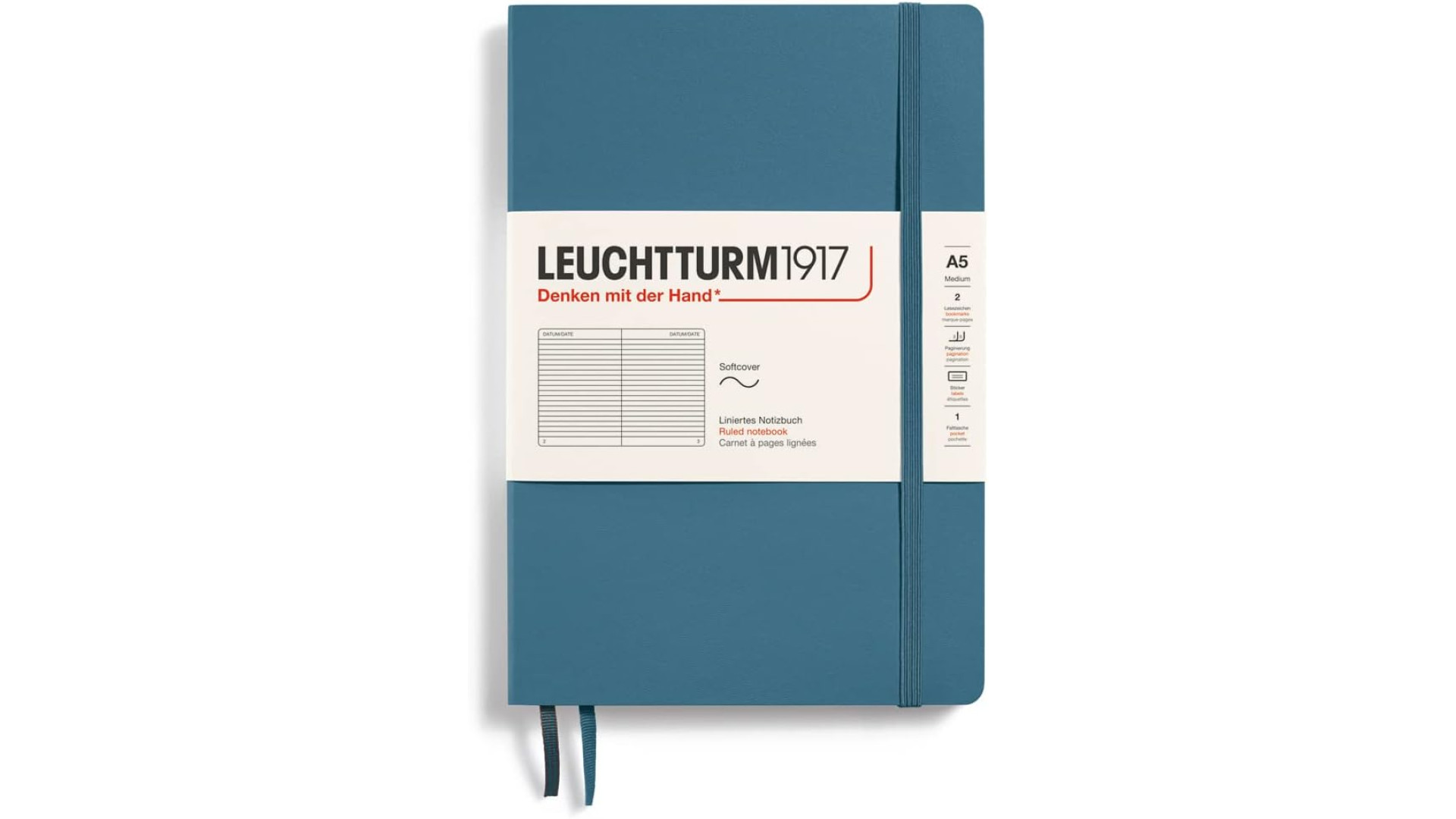 Leuchtturm1917 Notebook Medium A5 80 g, Stone Blue, ruled (soft cover)