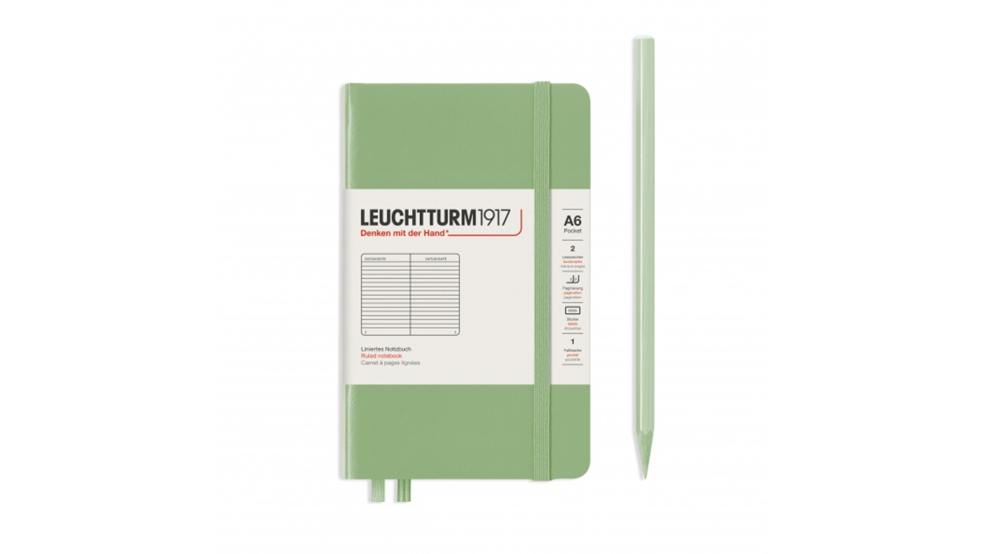 Leuchtturm1917 Notebook Pocket A6 80 g, Sage, ruled
