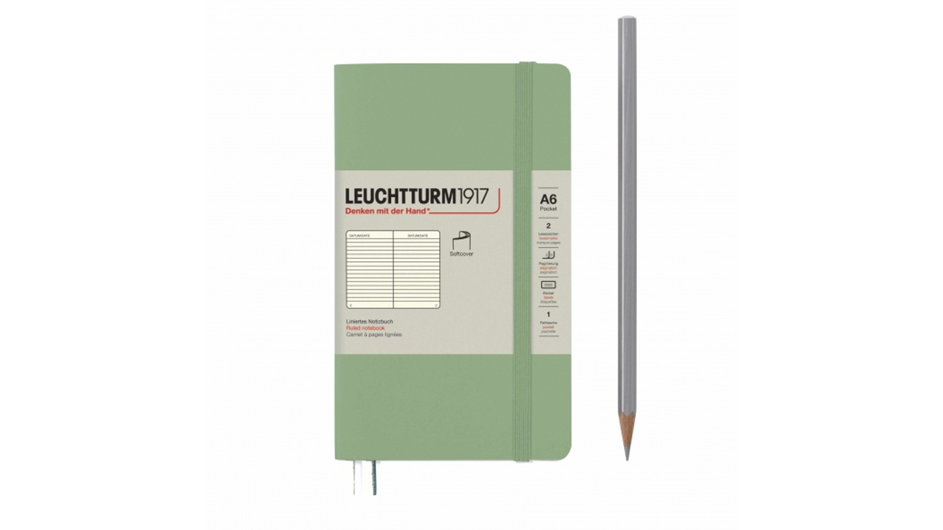 Leuchtturm1917 Notatnik Pocket A6 80 g, Sage, linia (miękka okładka)