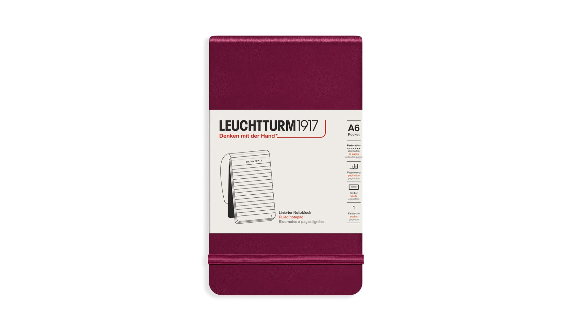 Leuchtturm1917 Reporter's Notepad A6 80 g, Port Red, ruled