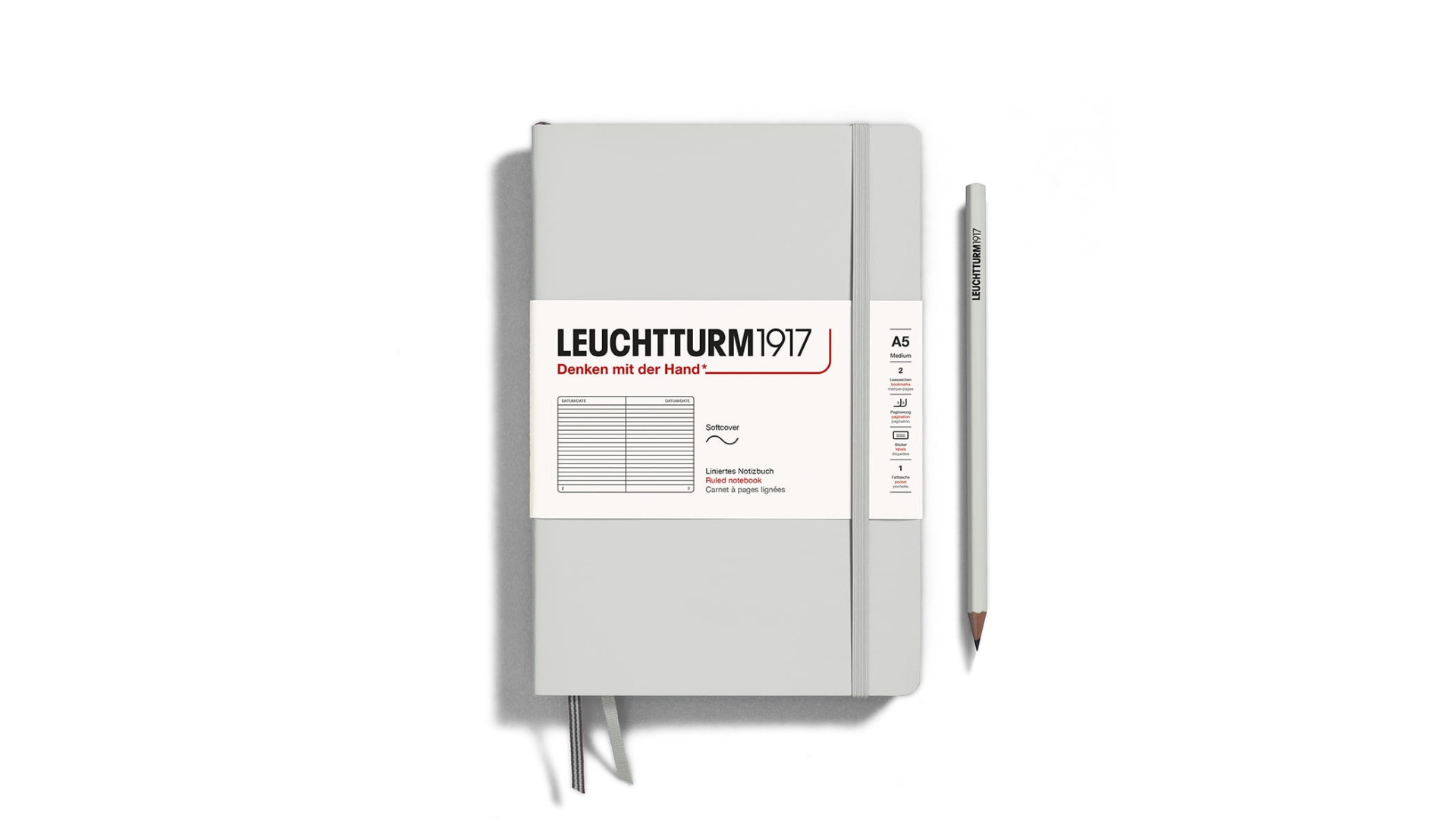 Leuchtturm1917 Notebook Medium A5 80 g, Light Grey, ruled (soft cover)