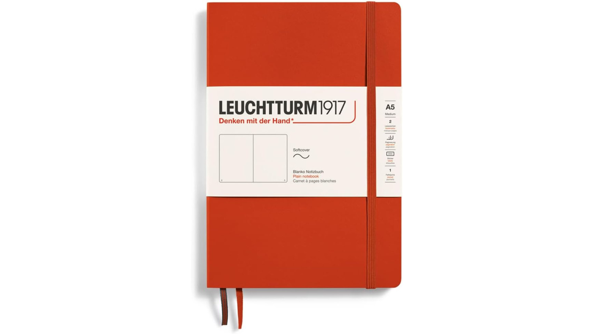 Leuchtturm1917 Notebook Medium A5 80 g, Fox Red, plain (soft cover)