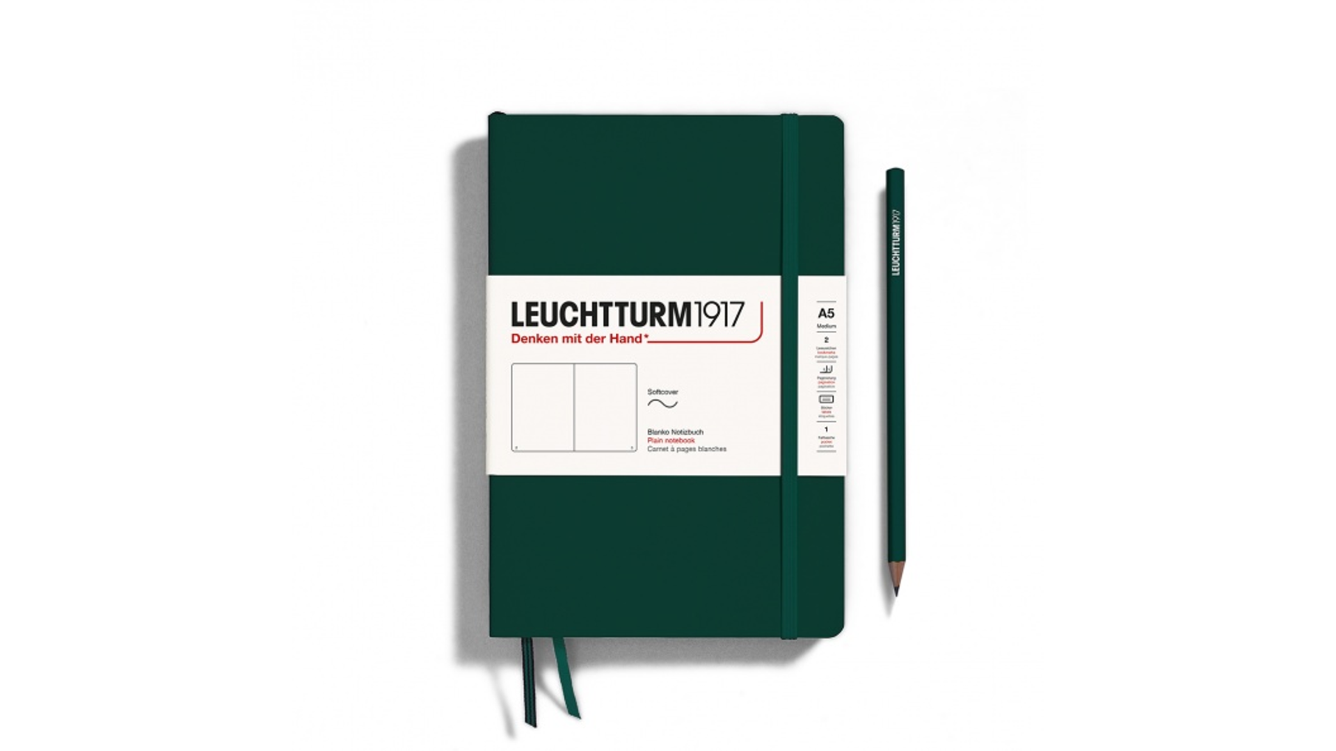 Leuchtturm1917 Notebook Medium A5 80 g, Forest Green, plain (soft cover)