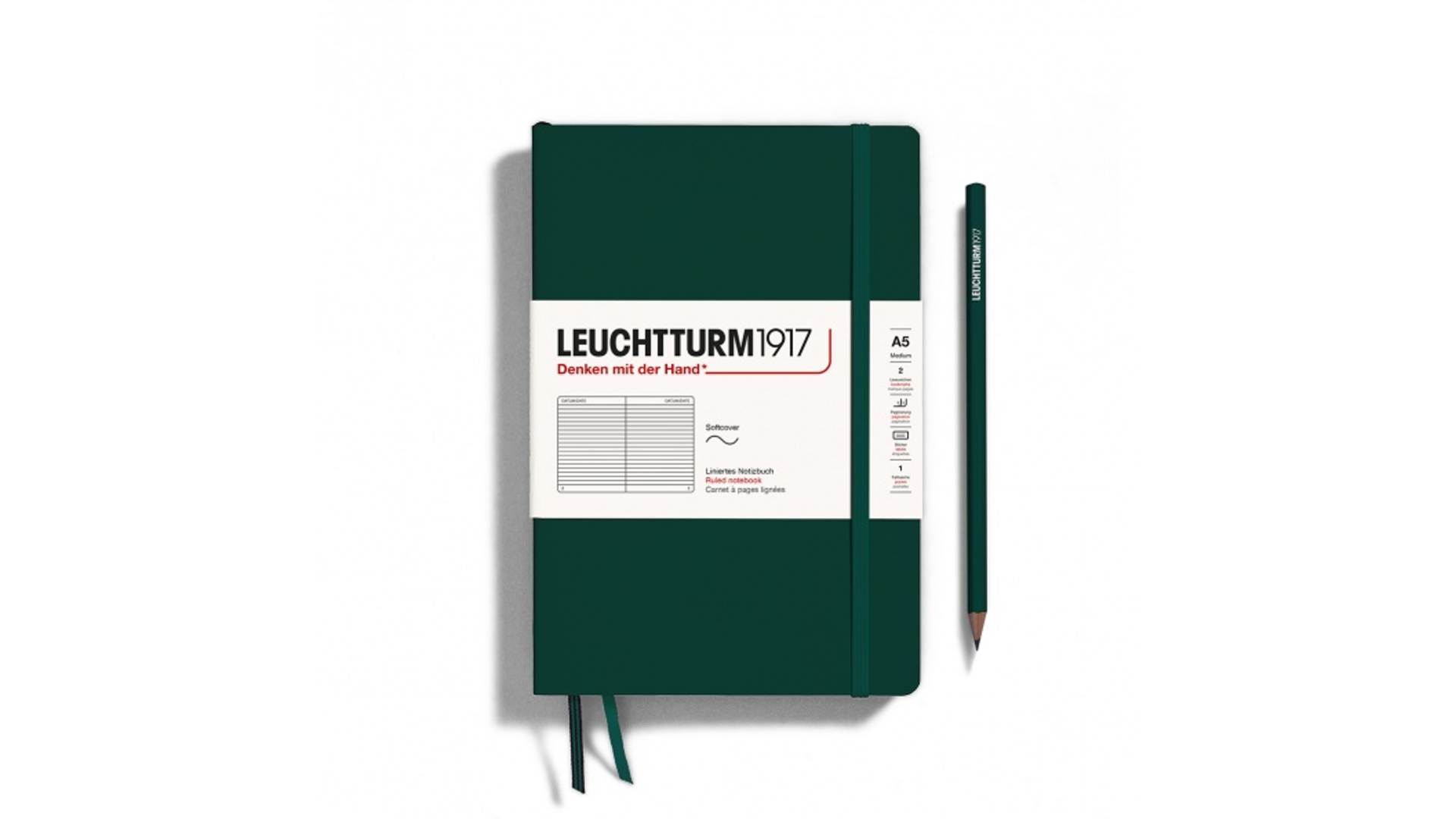 Leuchtturm1917 Notebook Medium A5 80 g, Forest Green, ruled (soft cover)