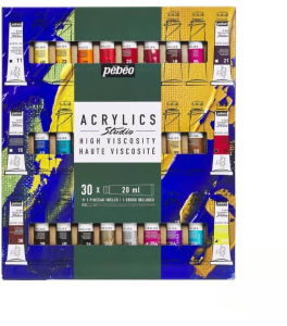 PEBEO Zestaw farb akrylowych Studio Acrylics 30×20 ml + pędzel