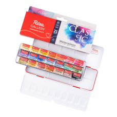 ROSA Gallery CLASSIC Watercolour Paint Set 21 × 2.5 ml Half Pans Red Metal Tin