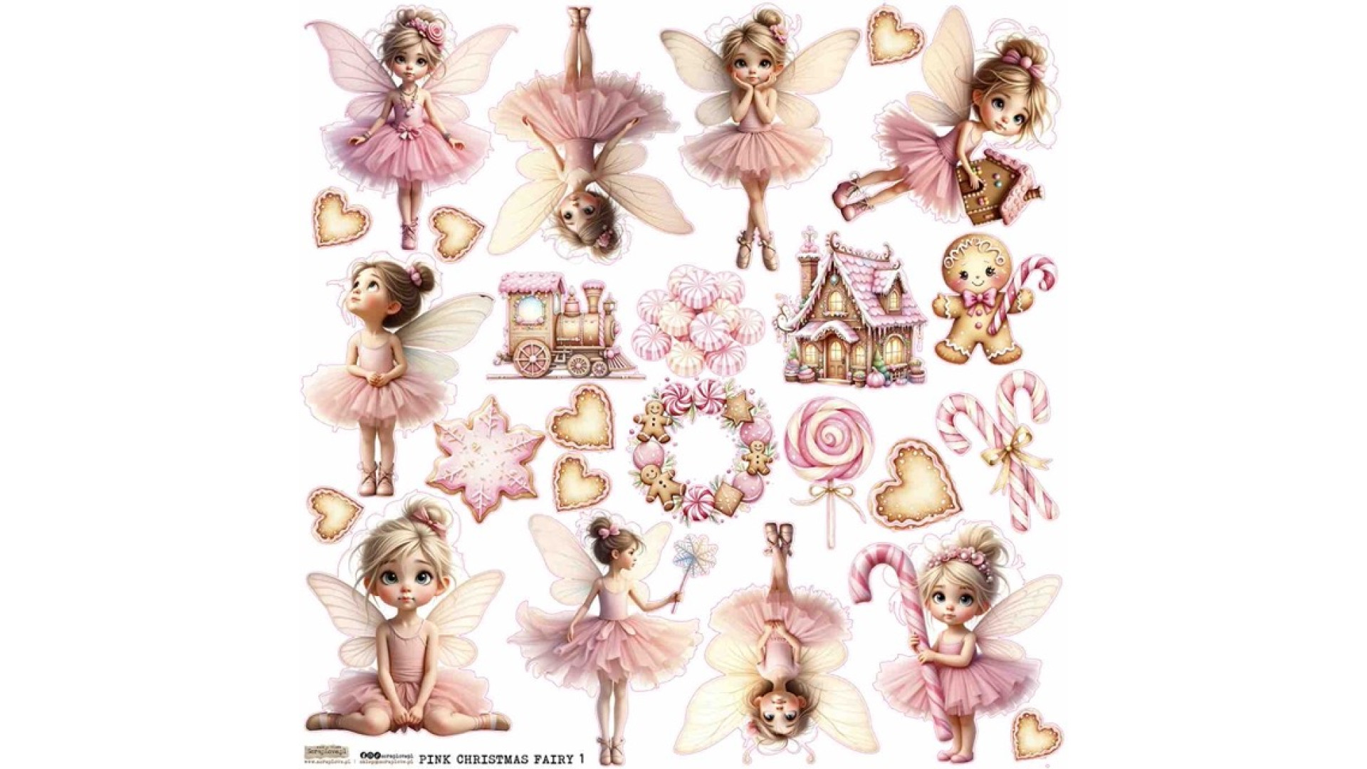 ScrapLove Naklejka RÓŻOWE ŚWIĄTECZNE WRÓŻKI 1, 24x24 cm