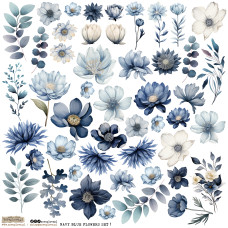 ScrapLove Sticker NAVY BLUE FLOWERS SET 1, 24x24 cm