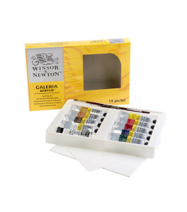 Winsor&Newton Galeria Acrylic – kompletny zestaw: 9 kolorów po 60 ml, media i akcesoria
