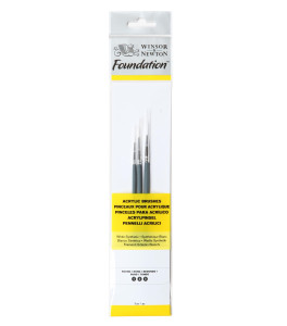 Pędzle syntetyczne do akrylu Winsor&Newton Foundation – 3 sztuki, krótkie trzonki