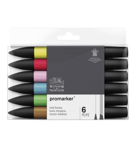 Winsor&Newton Promarker – Zestaw 6 Markerów: Średnie Odcienie (Mid Tones)