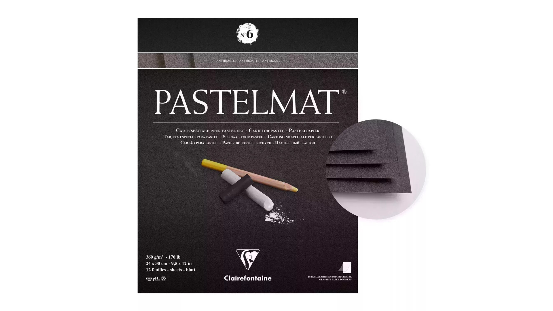 Clairefontaine Pastelmat nr. 6 pastel block 24x30 cm 360 gsm 12 sheets, 4 colours