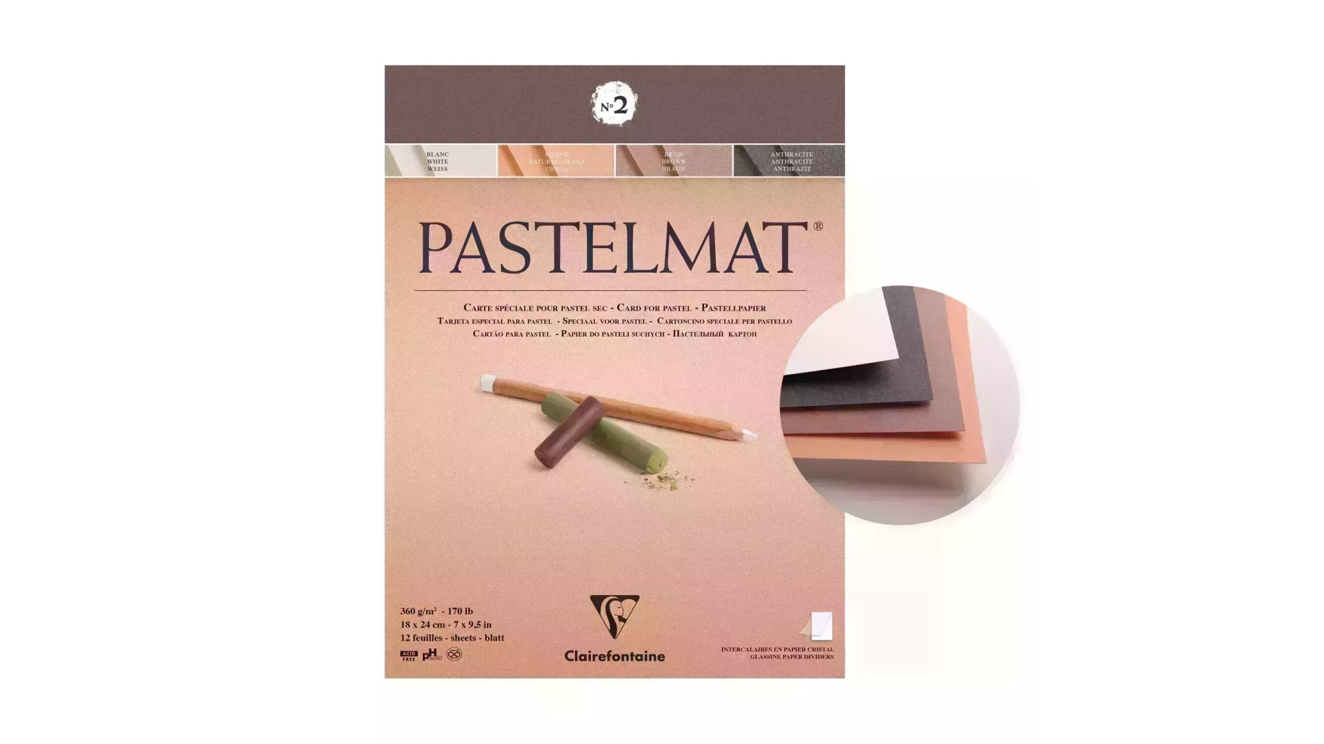 Clairefontaine Pastelmat nr. 2 pastel block 18x24 cm 360 gsm 12 sheets, 4 colours