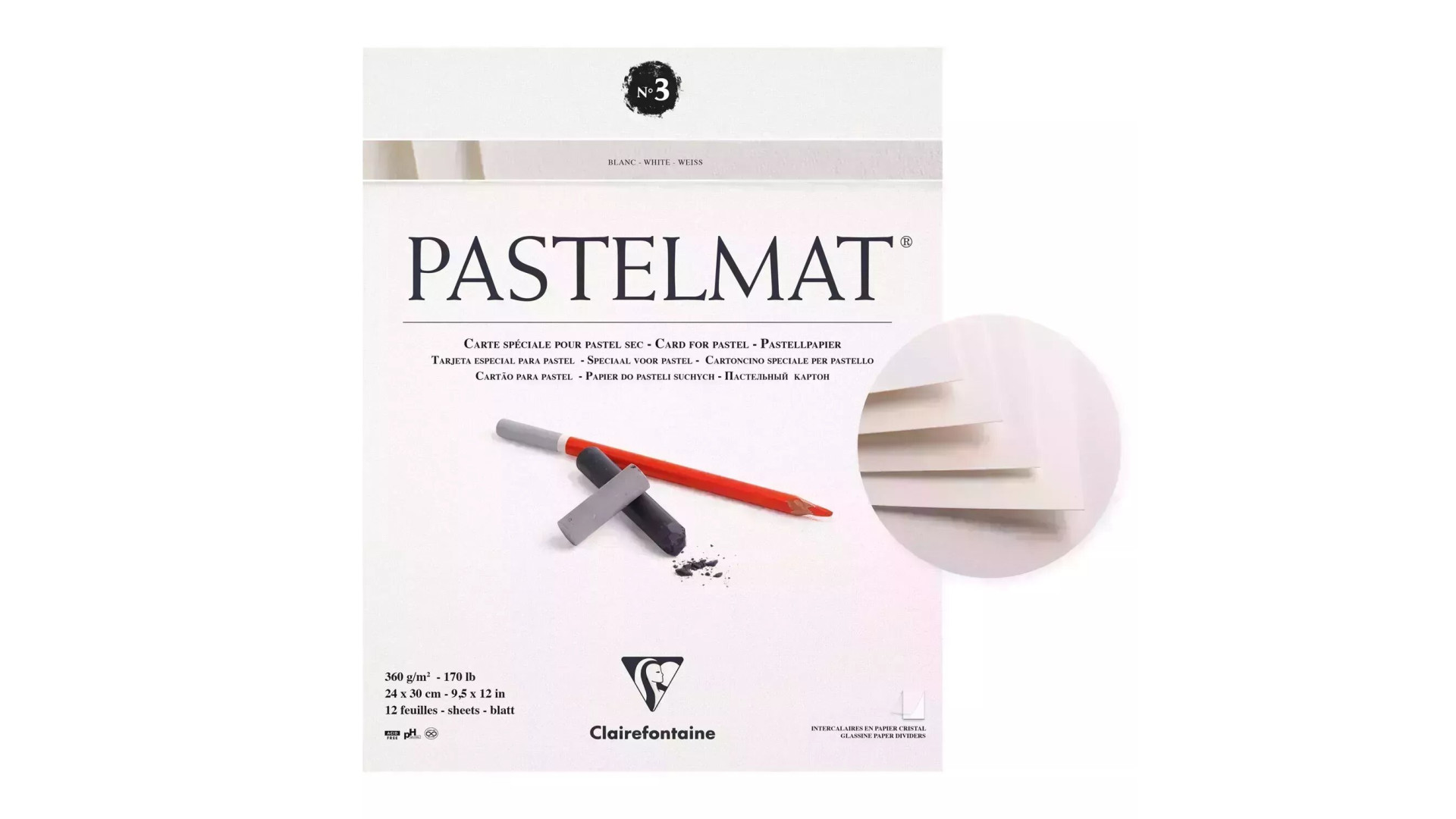 Clairefontaine Pastelmat nr. 3 pastel block 24x30 cm 360 gsm 12 sheets, 4 colours