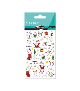 Naklejka 3D wypukłe Jednorożce w Święta 7,5x12 cm