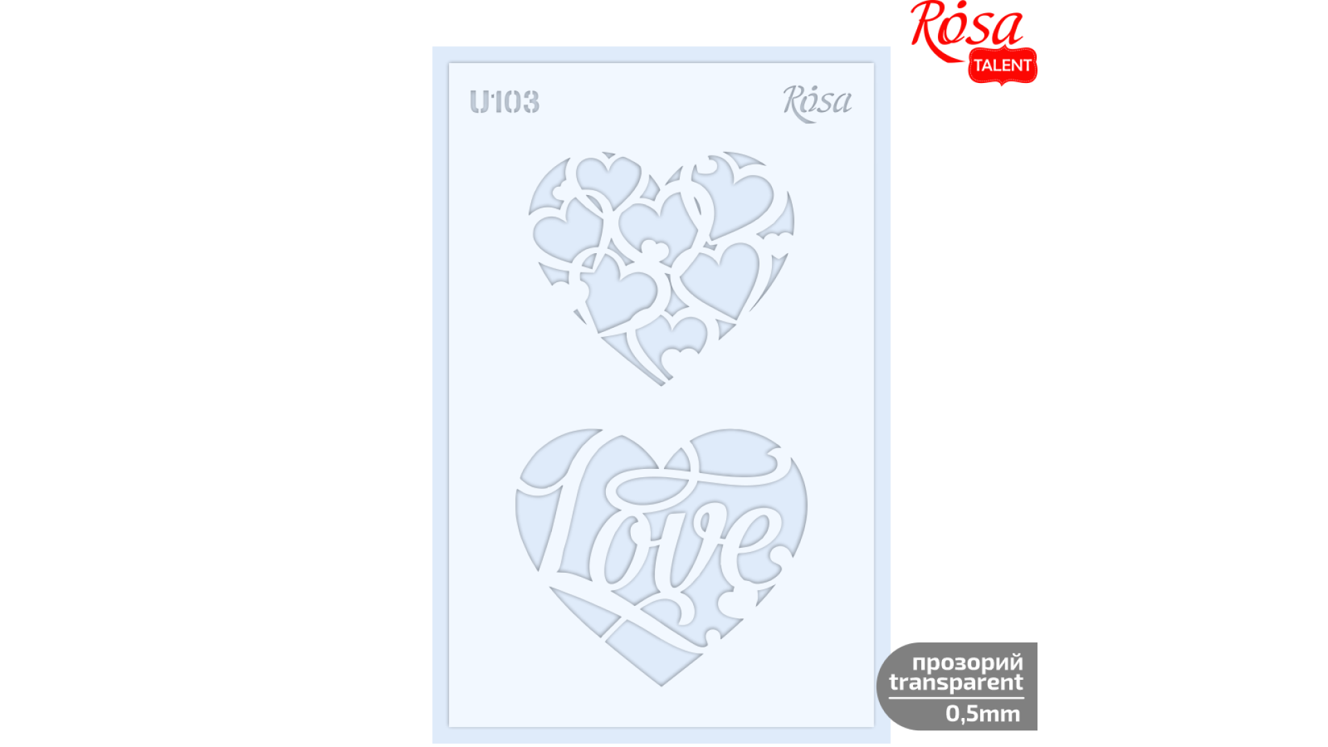 Plastikowy szablon wielokrotnego użytku nr U103 seria "Love" 13x20cm transparentny 0,5mm ROSA TALENT