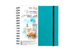 ROSA Watercolor Notebook Unica 20x20 cm 250g 30 sheets Turquoise, Spiral bound
