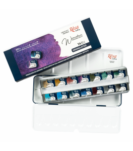 ROSA Gallery Set of watercolour paints GRANULATION 14 colours, metal case