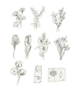 Naklejka Washi Kwiaty Czarno-Białe 30 szt.