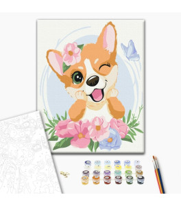 Painting by numbers Brushme "Corgis in flowers" 30x40 cm