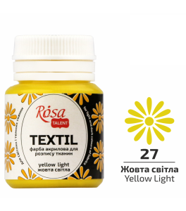 Acrylic Fabric Paint, Yellow Light (27), 20ml, ROSA Talent
