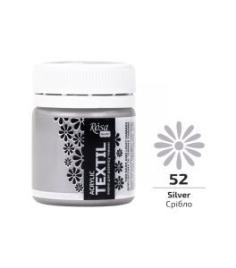 Farba Akrylowa do Tkanin, Srebrna (52), 20ml, ROSA Talent