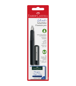 Faber–Castell School Fountain Pen, Carbon Look + 6 Ink Cartridges