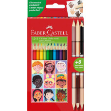 Faber–Castell Kredki Children of the World – 12 kolorów + 3 dwustronne kredki do odcieni skóry