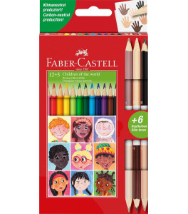 Faber–Castell Kredki Children of the World – 12 kolorów + 3 dwustronne kredki do odcieni skóry