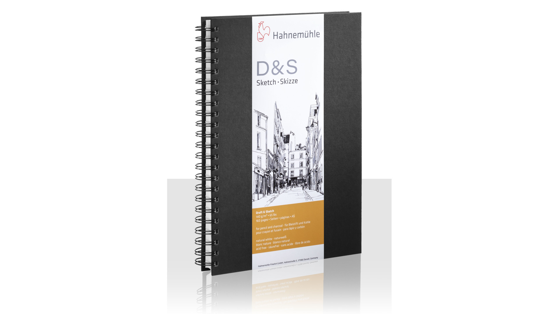 Hahnemuehle Sketchbook D&S A5 140g 80 sheets, black portrait format spiral bound