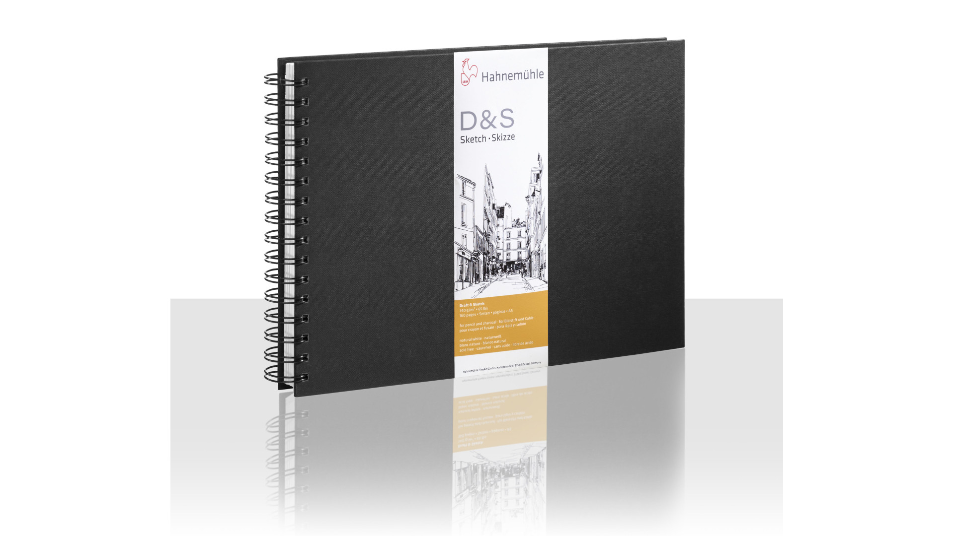 Hahnemuehle Sketchbook D&S A5 140g 80 sheets, black landscape format spiral bound