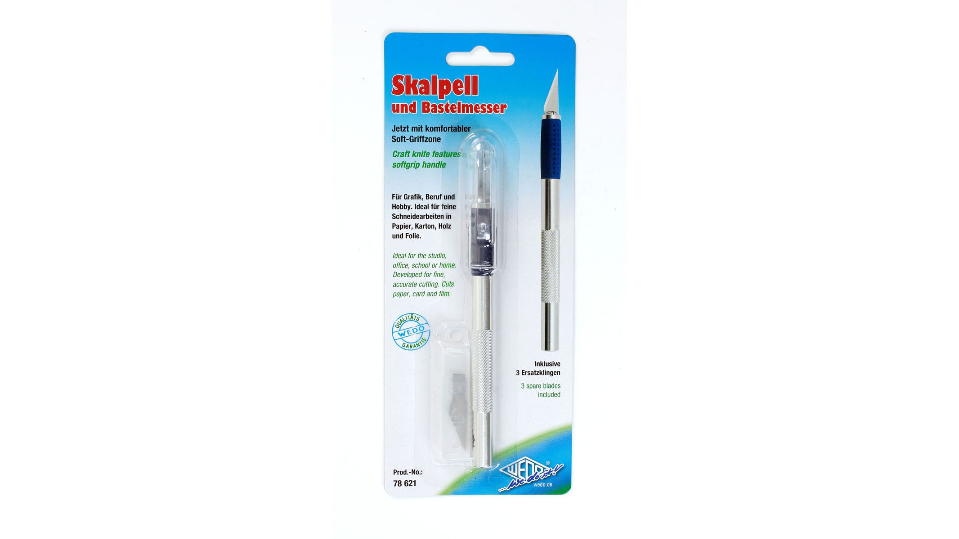 Wedo Scalpel with Rubber Grip + 3 Spare Blades