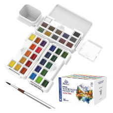 Phoenix Watercolour Pocket Set 36 half pans in a portable plastic travel case + accessories