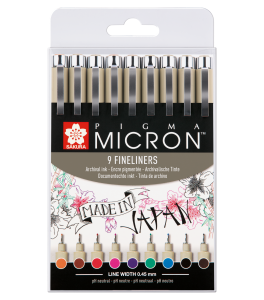 Sakura Pigma Micron Fineliner, zestaw 9 kolorów  Sakura Pigma Micron Fineliner, zestaw 9 kolorów