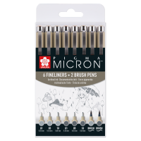 Sakura Pigma Micron Fineliner Set, 8 pens Light Cool Gray & Cool Gray