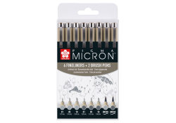 Sakura Pigma Micron Fineliner Set, 8 pens Light Cool Gray & Cool Gray