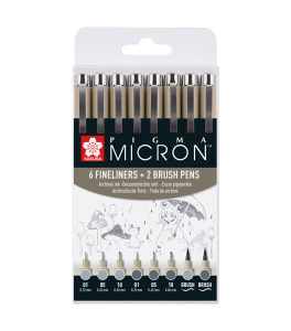 Sakura Pigma Micron Fineliner, zestaw 8 szt Light Cool Gray & Cool Gray