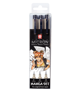 Sakura Pigma Micron Fineliner Manga Set, 3 sizes, black