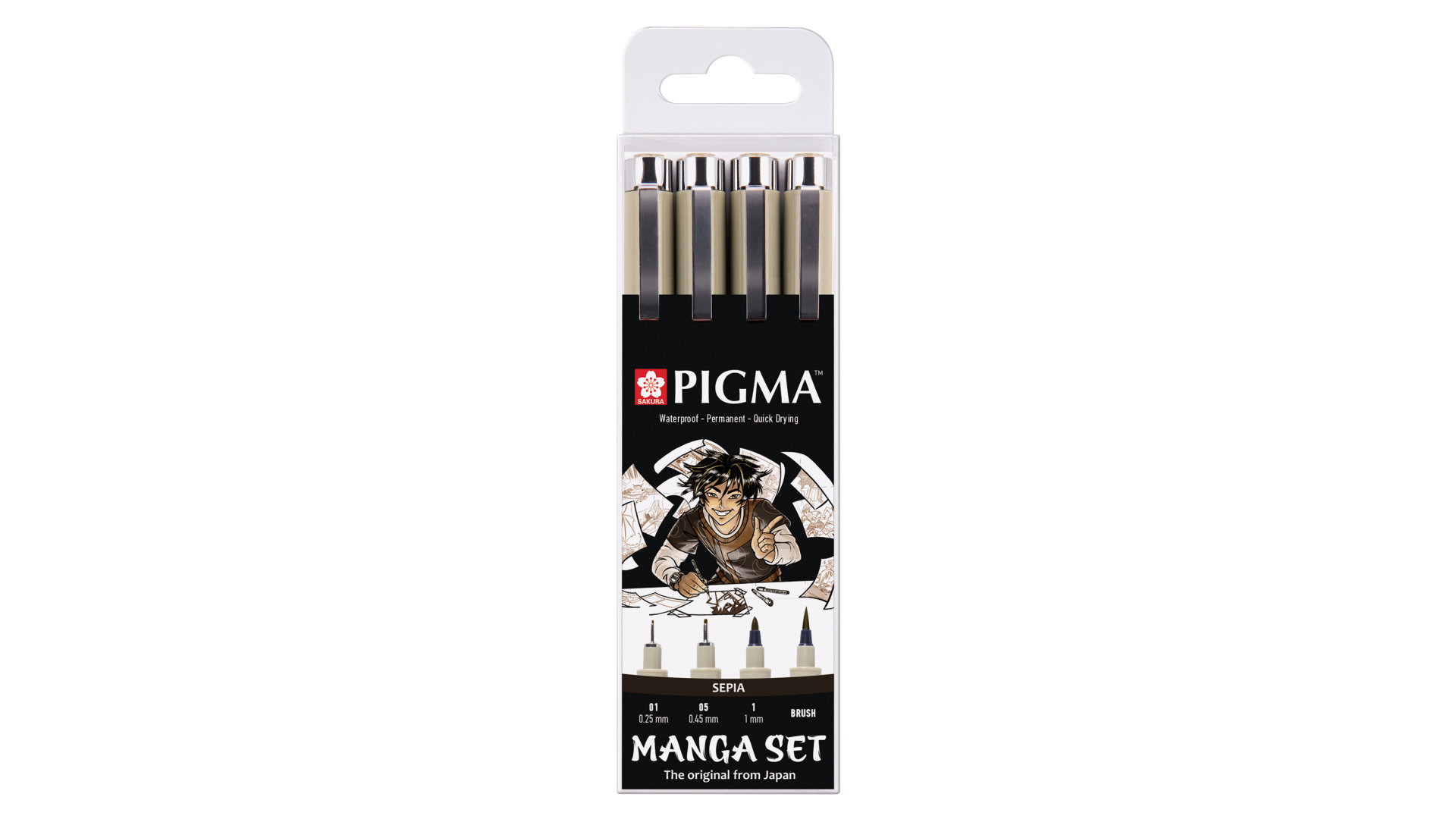 Sakura Pigma Micron Fineliner Manga Set, 4 sizes, Sepia