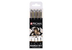 Sakura Pigma Micron Fineliner Manga Set, 4 sizes, Sepia